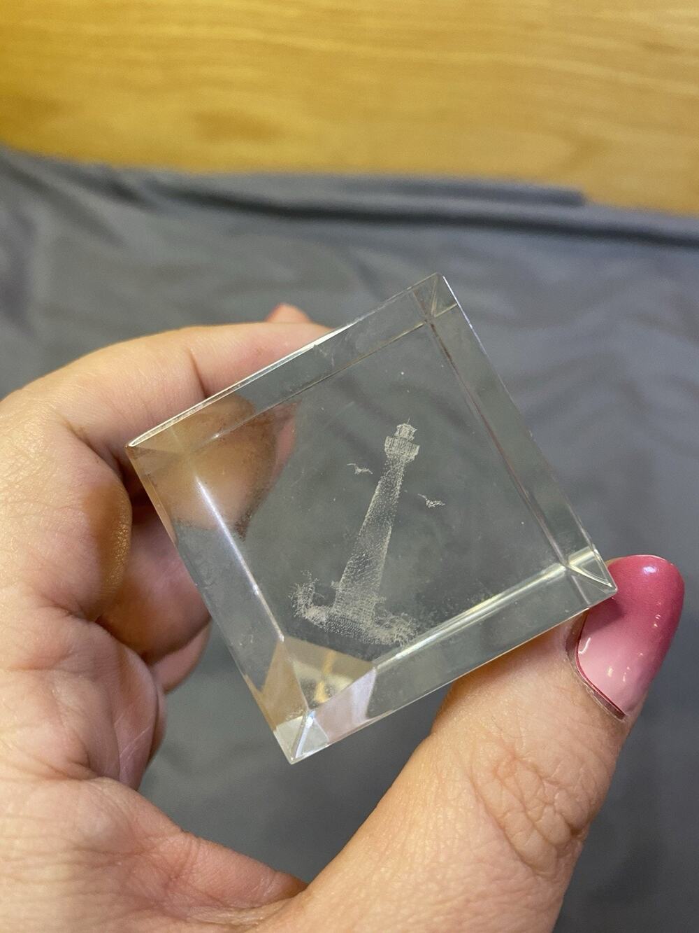 Laser Etched Lighthouse 1.5" Glass Crystal Paper Weight Hologram Cube Lighthouse